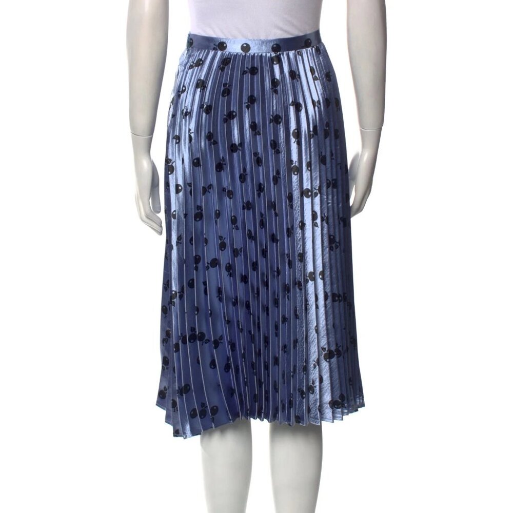 HVN Tracy Pleated Fruit Print Midi Skirt Size Small - Periwinkle Blue